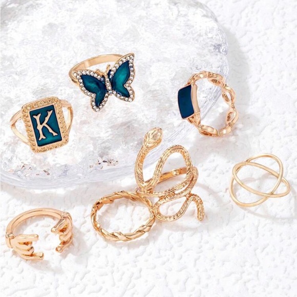 Seven. Pack of dark blue and gold rings and various sizes. - Picture 1 of 1